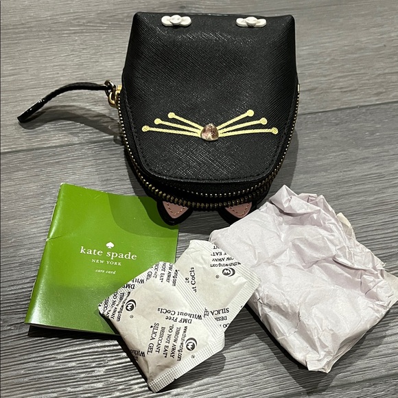 kate spade NWOT black cat-shaped mini coin purse with gold accents - Picture 8 of 10
